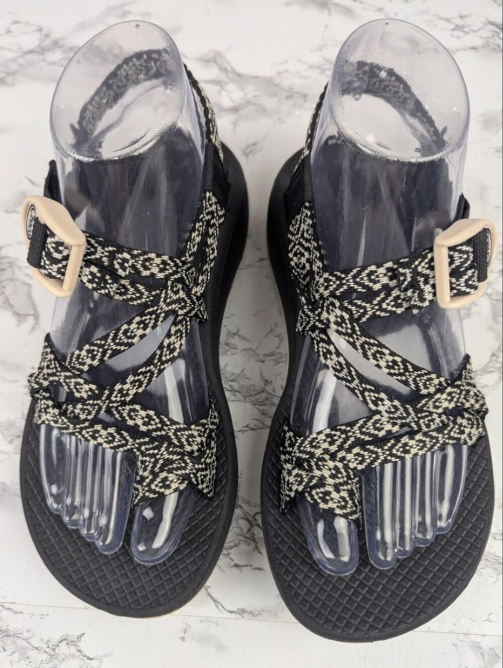 Chaco ZX/2 Cloud Sandal Women's Size 7 Double Strap Toe Loop Geometric Tan Black - Picture 2 of 14